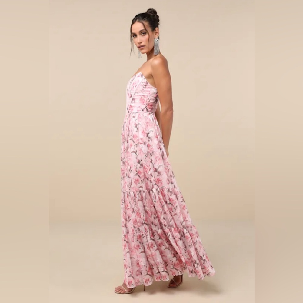 Lulu's Special Moment Strapless Bustier Pink Floral Maxi Dress Size XL NWT - Picture 3 of 16